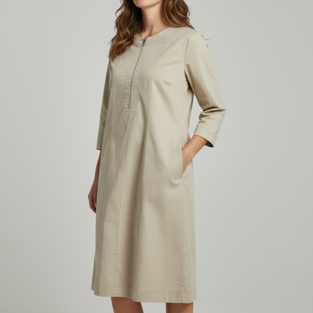 Bitte Kai Rand Utility Style Midi‎ Dress Khaki Womens Sz XL Office Casual Modest